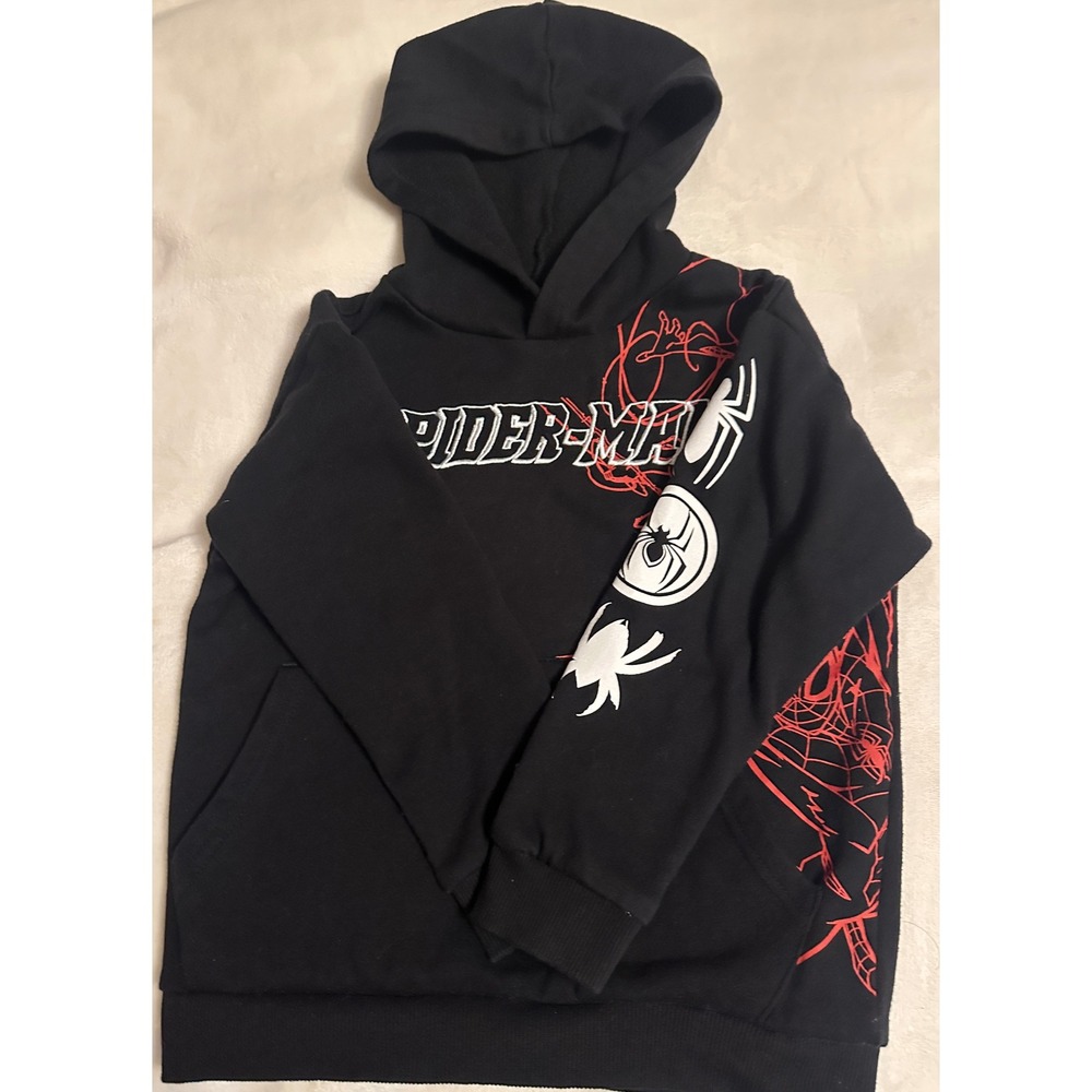 Marvel Spider-Man Kids Black Graphic‎ Pullover Hoodie Sweatshirt Size 6/7